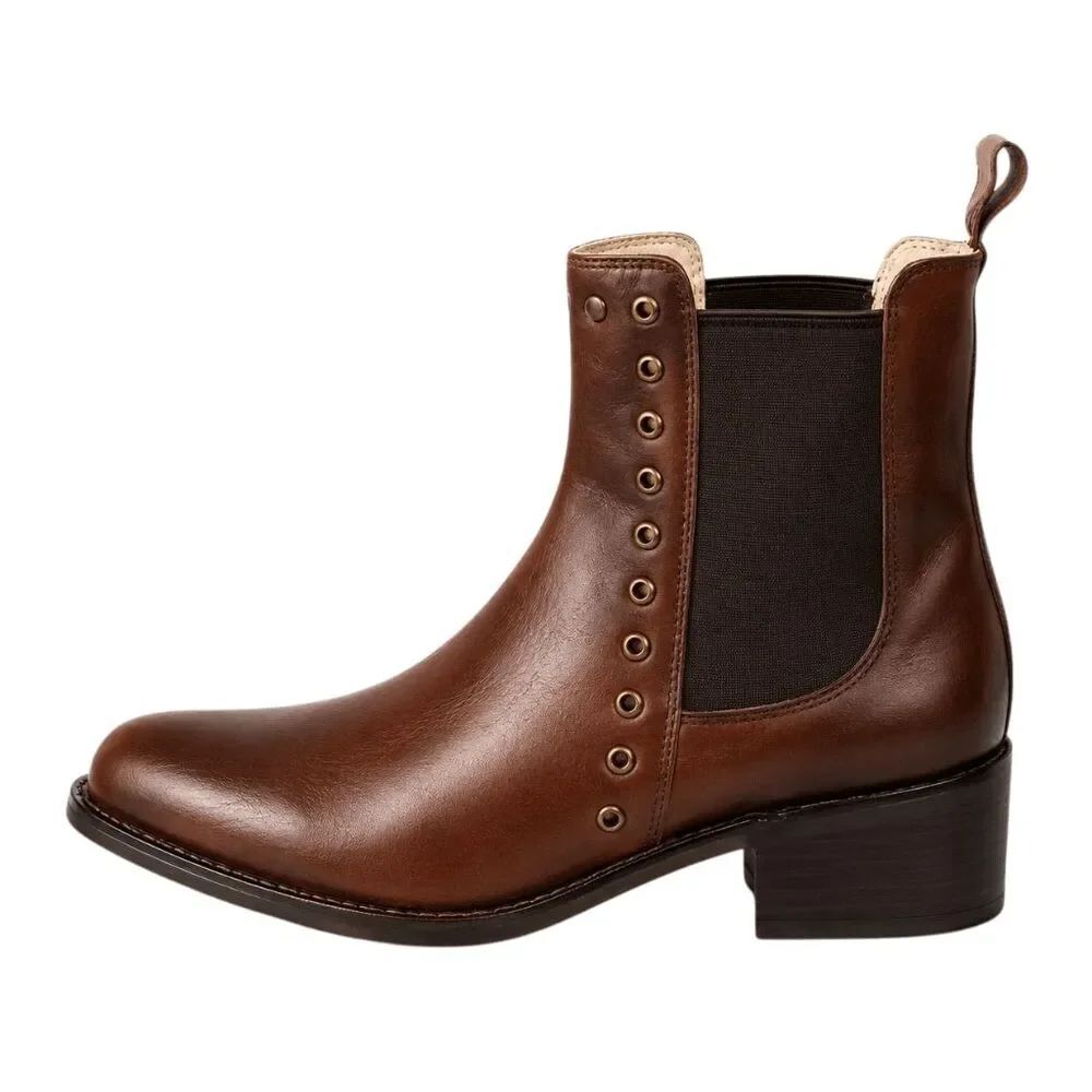 EL CANELO Brown Studded Pull-On Ankle Boot Size 7